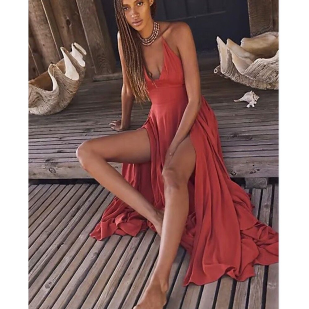 Free People Free Est Lille Long Maxi Dress Halter Sleeveless Resort L NWT 273106 - Picture 1 of 6